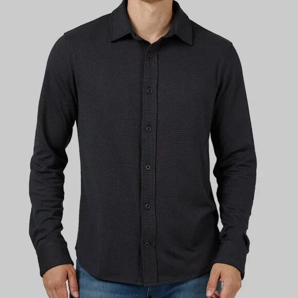 32 Degrees MEN'S CHARCOAL HEATHER KNIT L/S BUTTON-UP/NWT/M - Picture 1 of 13